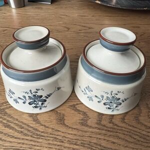 Noritake Stoneware Pleasure #8344 Sugar Bowl with Lid Japan Vintage Set of 2 EUC